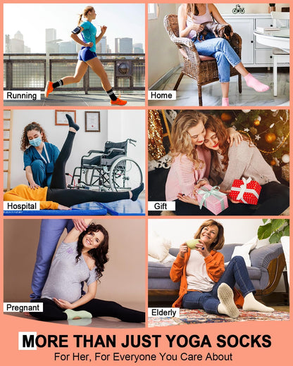 6 Pairs Pilates Grip Socks for Women, Non-slip Yoga Athletic Socks for Barre Ballet Barefoot Workout Hospital