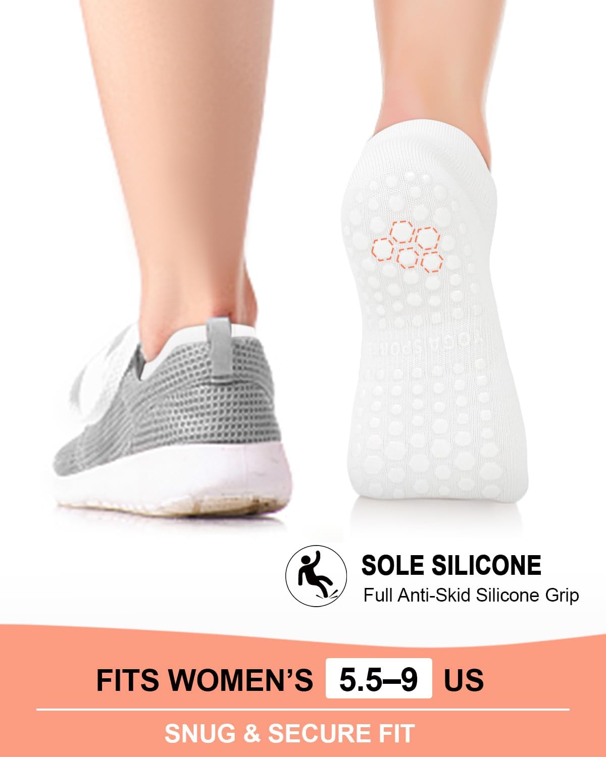 6 Pairs Pilates Grip Socks for Women, Non-slip Yoga Athletic Socks for Barre Ballet Barefoot Workout Hospital
