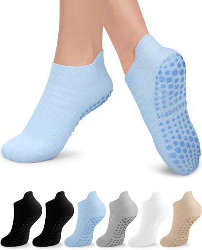 6 Pairs Pilates Grip Socks for Women, Non-slip Yoga Athletic Socks for Barre Ballet Barefoot Workout Hospital