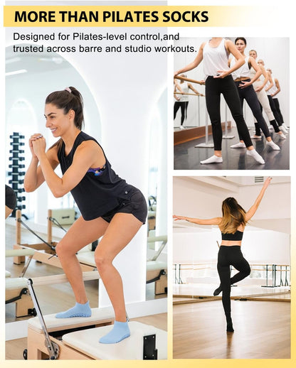 6 Pairs Pilates Grip Socks for Women, Non-slip Yoga Athletic Socks for Barre Ballet Barefoot Workout Hospital