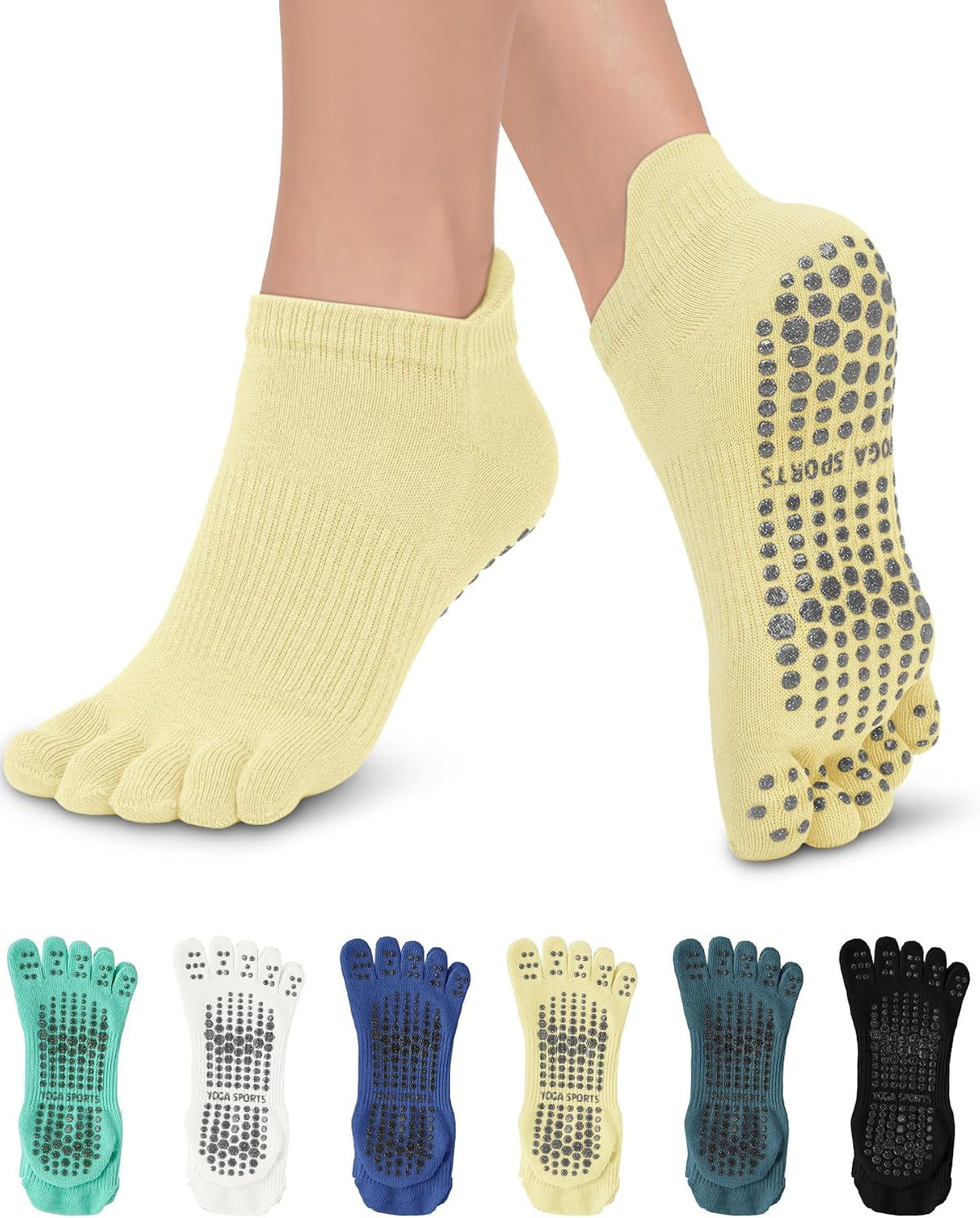 6 Pairs Pilates Grip Socks for Women, Non-slip Yoga Athletic Socks for Barre Ballet Barefoot Workout Hospital