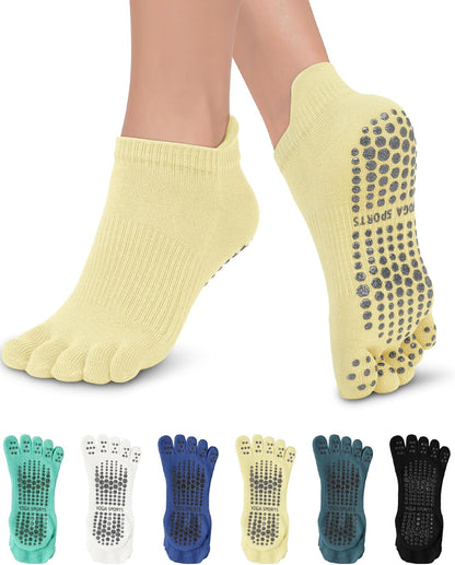 6 Pairs Pilates Grip Socks for Women, Non-slip Yoga Athletic Socks for Barre Ballet Barefoot Workout Hospital
