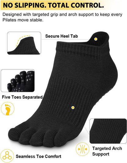 6 Pairs Pilates Grip Socks for Women, Non-slip Yoga Athletic Socks for Barre Ballet Barefoot Workout Hospital