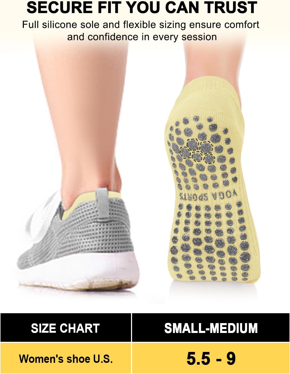 6 Pairs Pilates Grip Socks for Women, Non-slip Yoga Athletic Socks for Barre Ballet Barefoot Workout Hospital