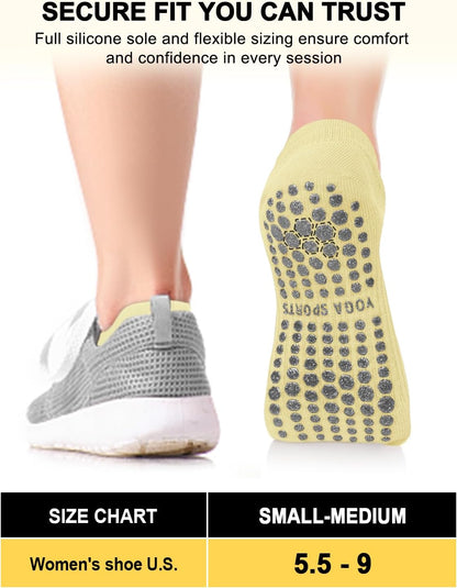 6 Pairs Pilates Grip Socks for Women, Non-slip Yoga Athletic Socks for Barre Ballet Barefoot Workout Hospital