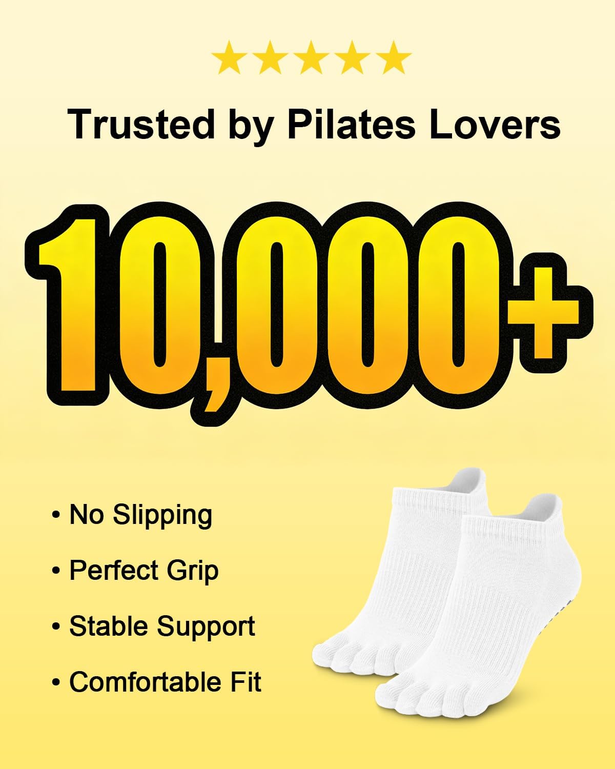 6 Pairs Pilates Grip Socks for Women, Non-slip Yoga Athletic Socks for Barre Ballet Barefoot Workout Hospital