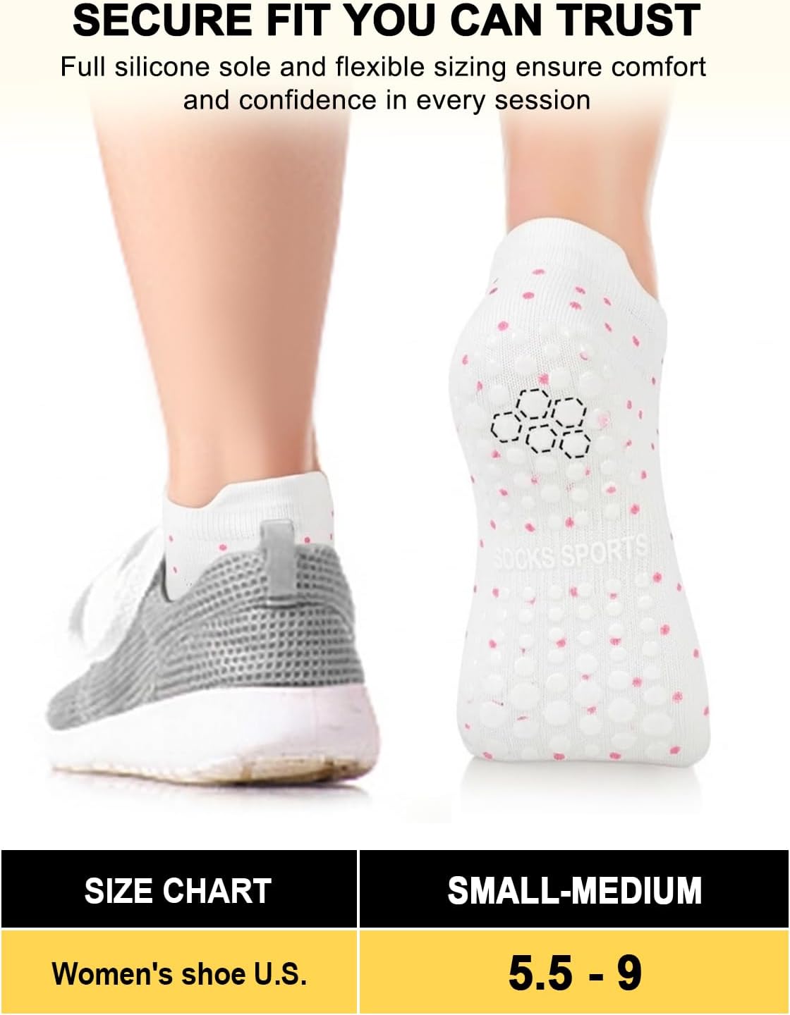 6 Pairs Pilates Grip Socks for Women, Non-slip Yoga Athletic Socks for Barre Ballet Barefoot Workout Hospital