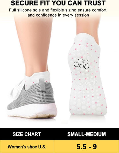 6 Pairs Pilates Grip Socks for Women, Non-slip Yoga Athletic Socks for Barre Ballet Barefoot Workout Hospital