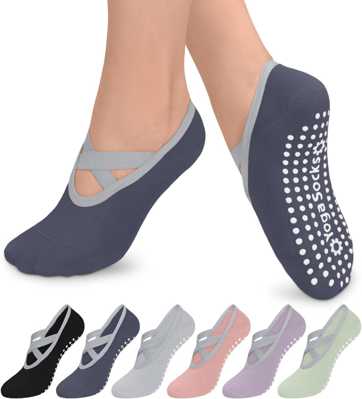 6 Pairs Pilates Grip Socks for Women, Non-slip Yoga Athletic Socks for Barre Ballet Barefoot Workout Hospital