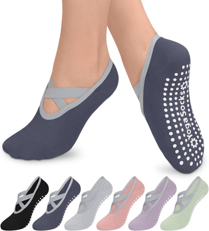 6 Pairs Pilates Grip Socks for Women, Non-slip Yoga Athletic Socks for Barre Ballet Barefoot Workout Hospital