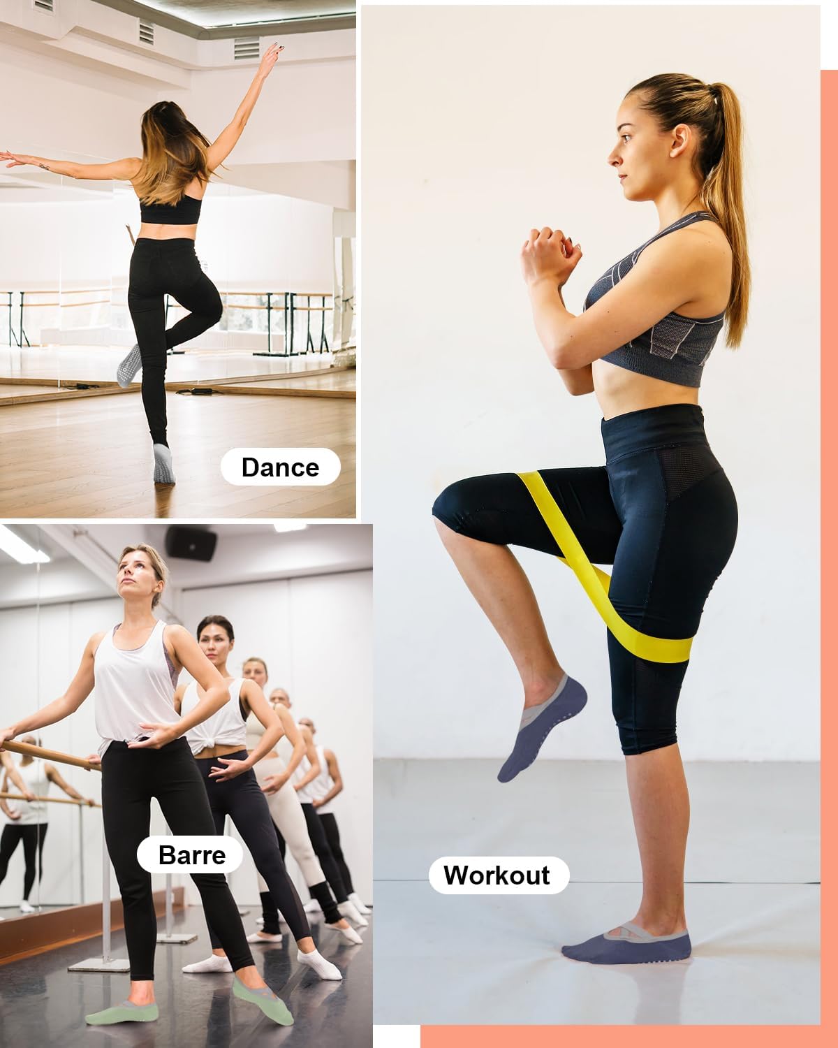 6 Pairs Pilates Grip Socks for Women, Non-slip Yoga Athletic Socks for Barre Ballet Barefoot Workout Hospital