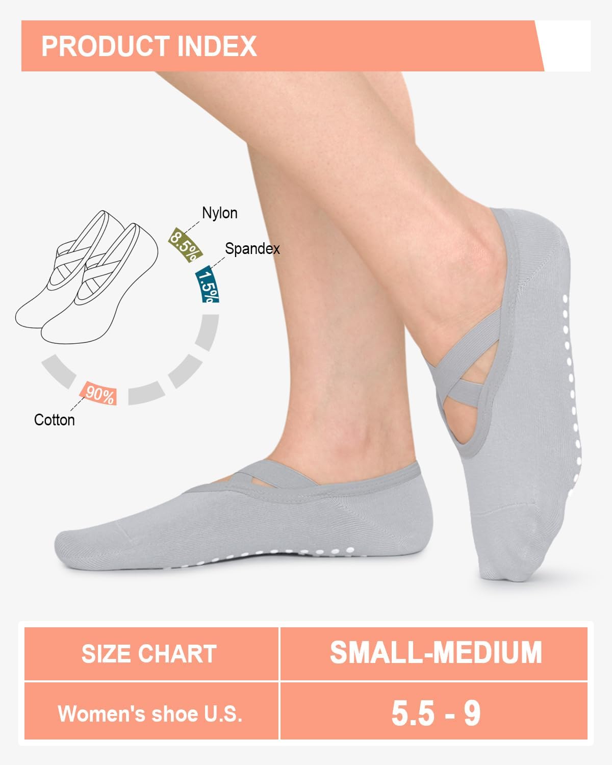 6 Pairs Pilates Grip Socks for Women, Non-slip Yoga Athletic Socks for Barre Ballet Barefoot Workout Hospital