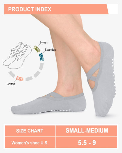 6 Pairs Pilates Grip Socks for Women, Non-slip Yoga Athletic Socks for Barre Ballet Barefoot Workout Hospital