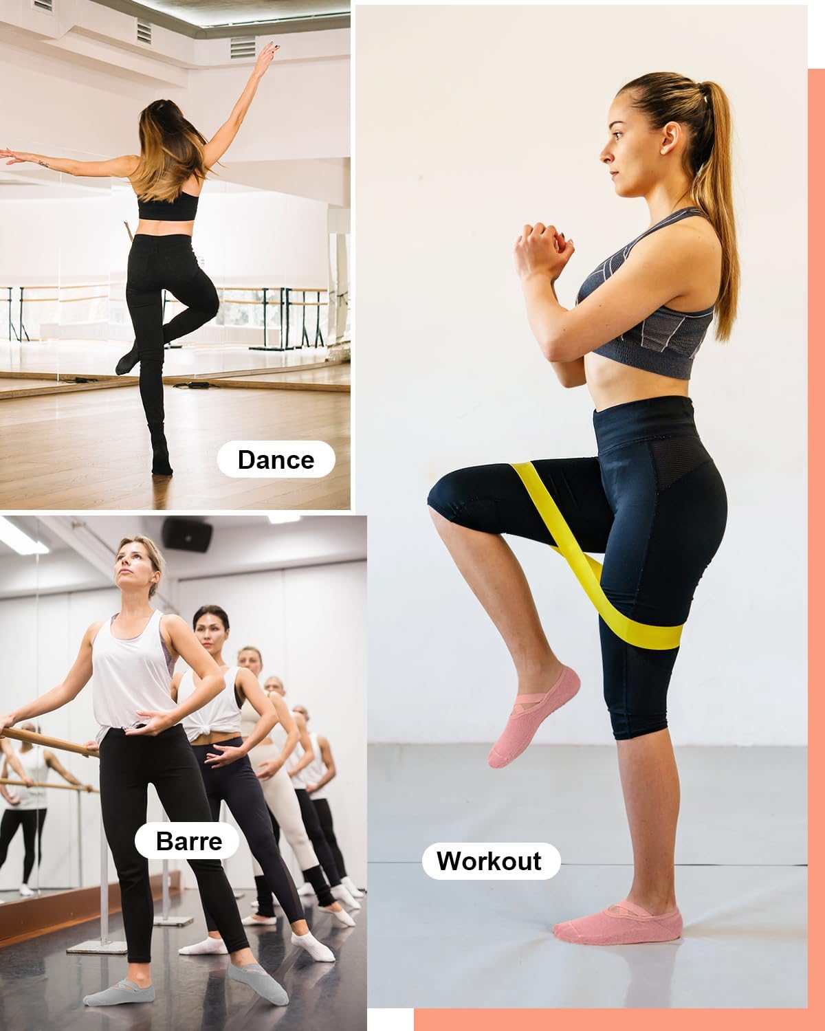 6 Pairs Pilates Grip Socks for Women, Non-slip Yoga Athletic Socks for Barre Ballet Barefoot Workout Hospital