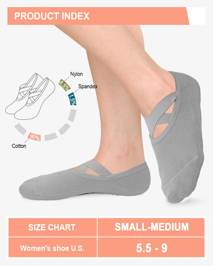 6 Pairs Pilates Grip Socks for Women, Non-slip Yoga Athletic Socks for Barre Ballet Barefoot Workout Hospital
