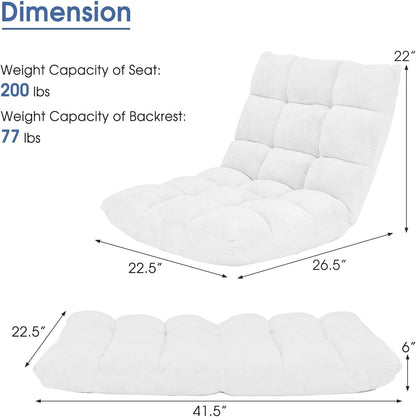 Folding Floor Chair with Back Support, 14 Adjustable Position, Padded Sleeper Bed, Couch Recliner, Gaming Floor Chairs for Adults, Meditation, Living Room (TAN)