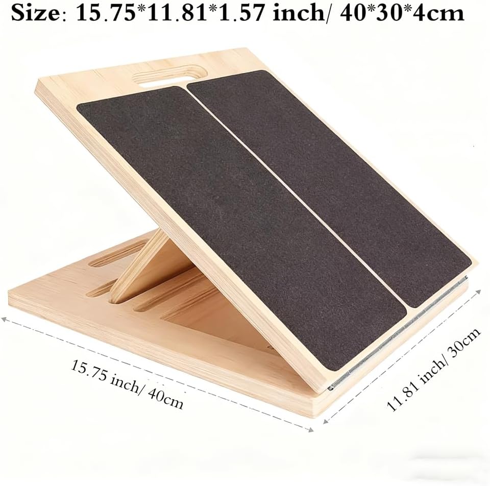 Adjustable Wooden Slant Board for Calf Stretching, Incline Exercise Stretcher for Ankle, Heel, Knees & Leg Mobility – Portable Wedge Equipment for Squats