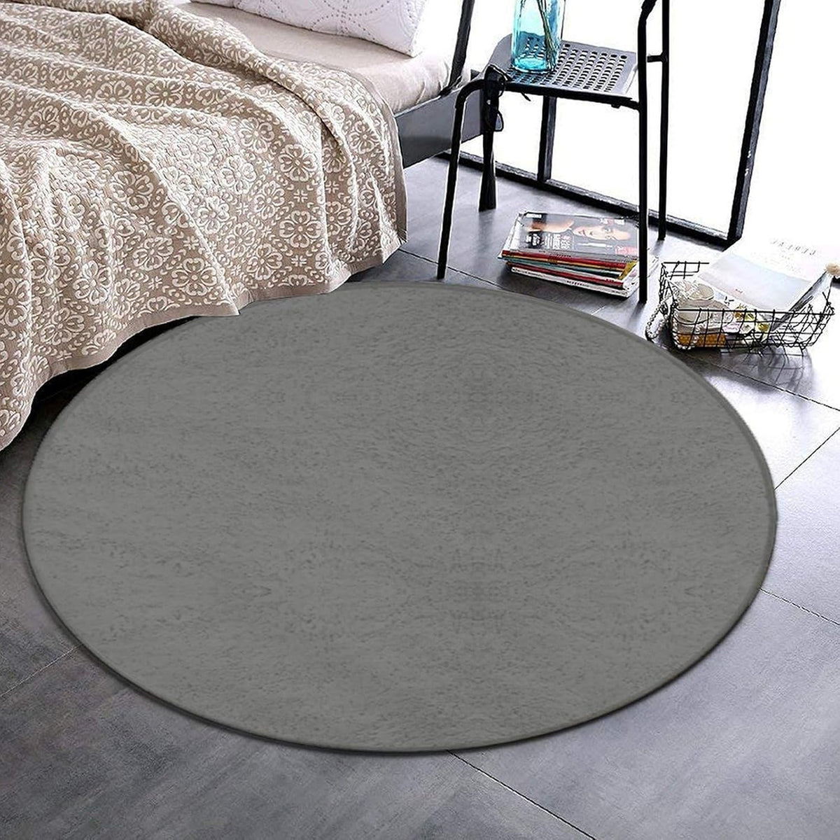 Machine Washable Modern Round Area Rug, Room Sofa Yoga Soft Round Carpet, Home Decor Non Slip Kitchen Office Circle Rug Grey, 24inch