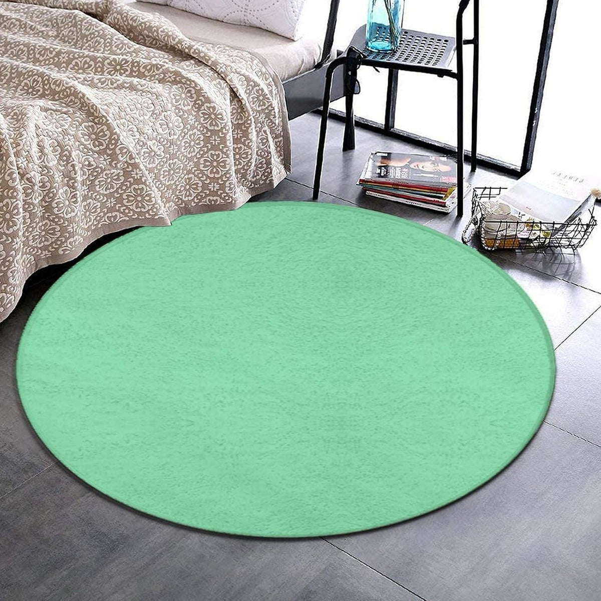 Machine Washable Modern Round Area Rug, Room Sofa Yoga Soft Round Carpet, Home Decor Non Slip Kitchen Office Circle Rug Grey, 24inch