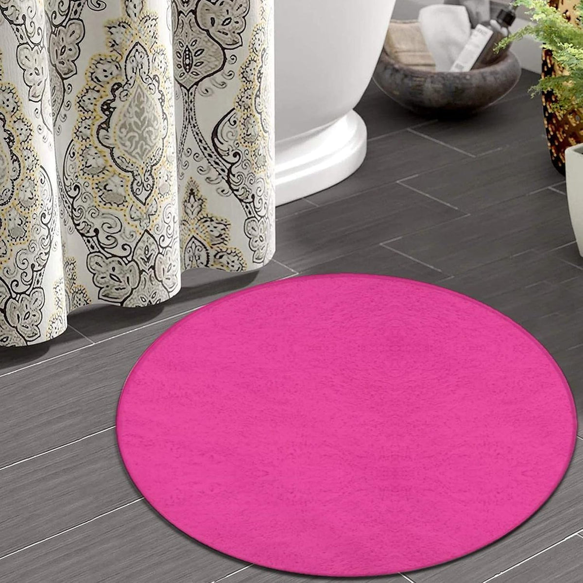 Machine Washable Modern Round Area Rug, Room Sofa Yoga Soft Round Carpet, Home Decor Non Slip Kitchen Office Circle Rug Grey, 24inch