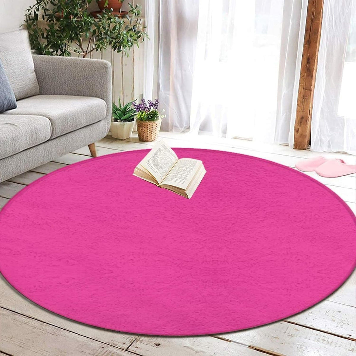 Machine Washable Modern Round Area Rug, Room Sofa Yoga Soft Round Carpet, Home Decor Non Slip Kitchen Office Circle Rug Grey, 24inch