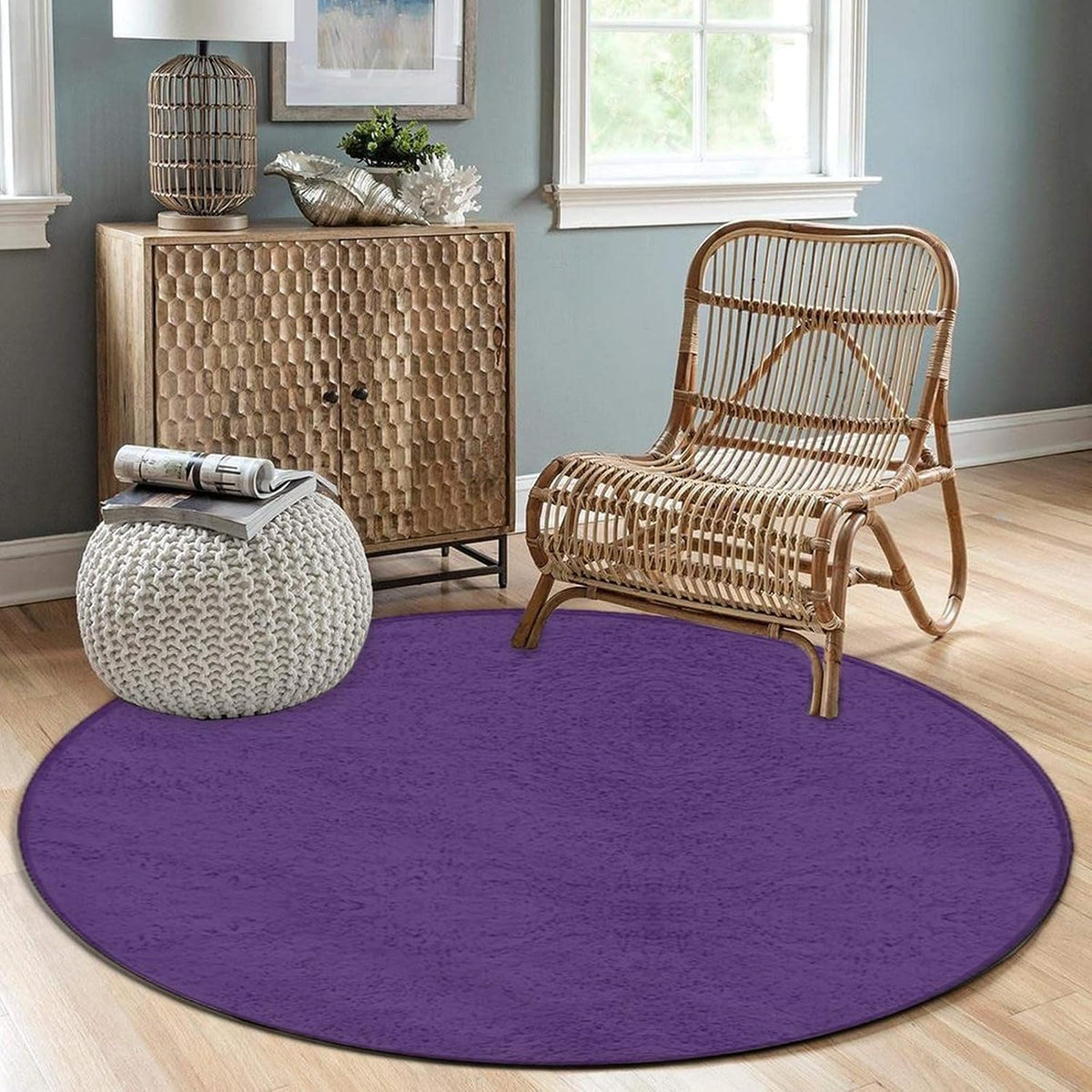 Machine Washable Modern Round Area Rug, Room Sofa Yoga Soft Round Carpet, Home Decor Non Slip Kitchen Office Circle Rug Grey, 24inch