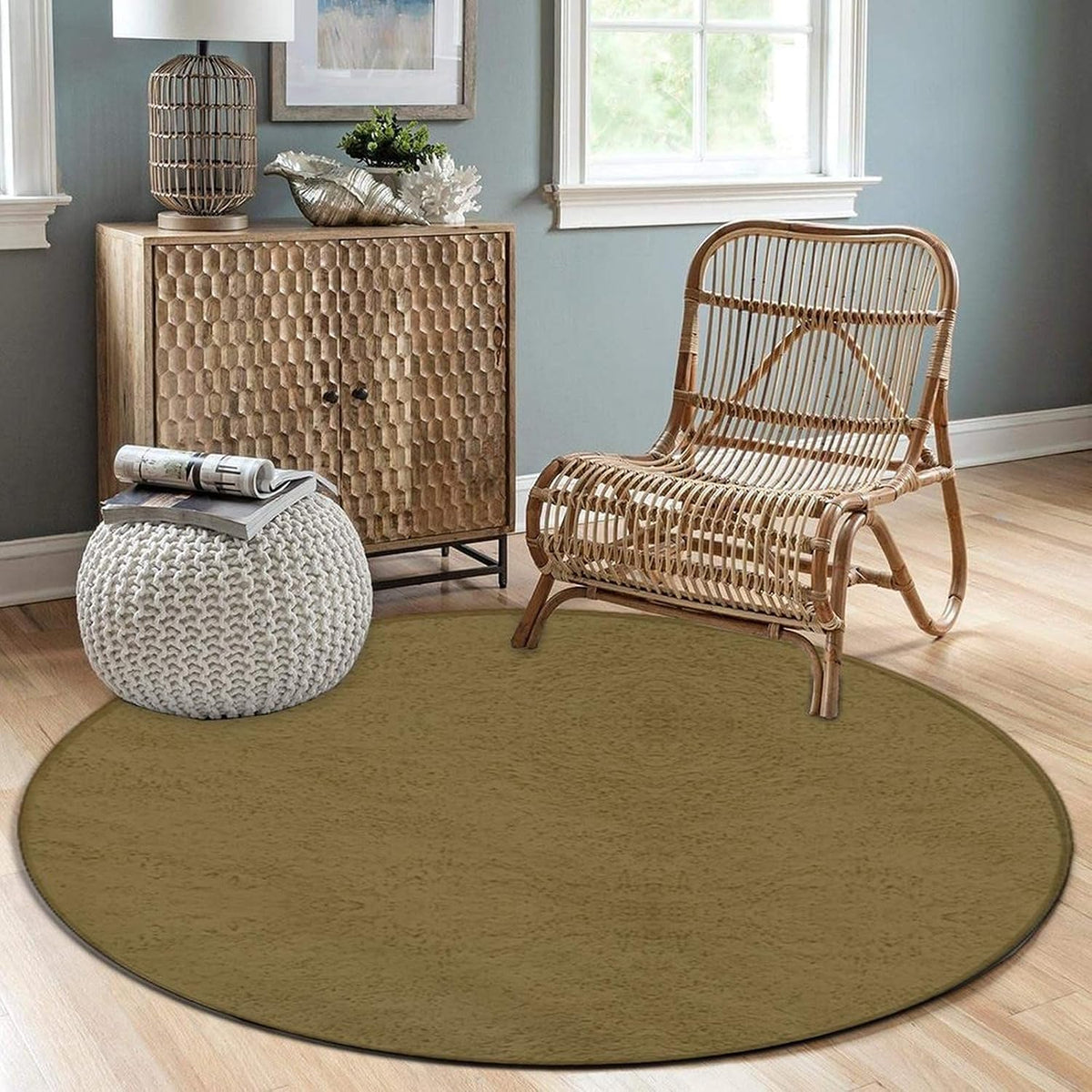 Machine Washable Modern Round Area Rug, Room Sofa Yoga Soft Round Carpet, Home Decor Non Slip Kitchen Office Circle Rug Grey, 24inch