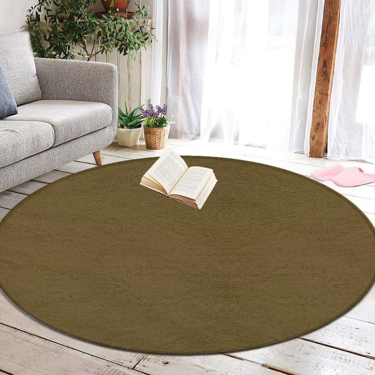 Machine Washable Modern Round Area Rug, Room Sofa Yoga Soft Round Carpet, Home Decor Non Slip Kitchen Office Circle Rug Grey, 24inch