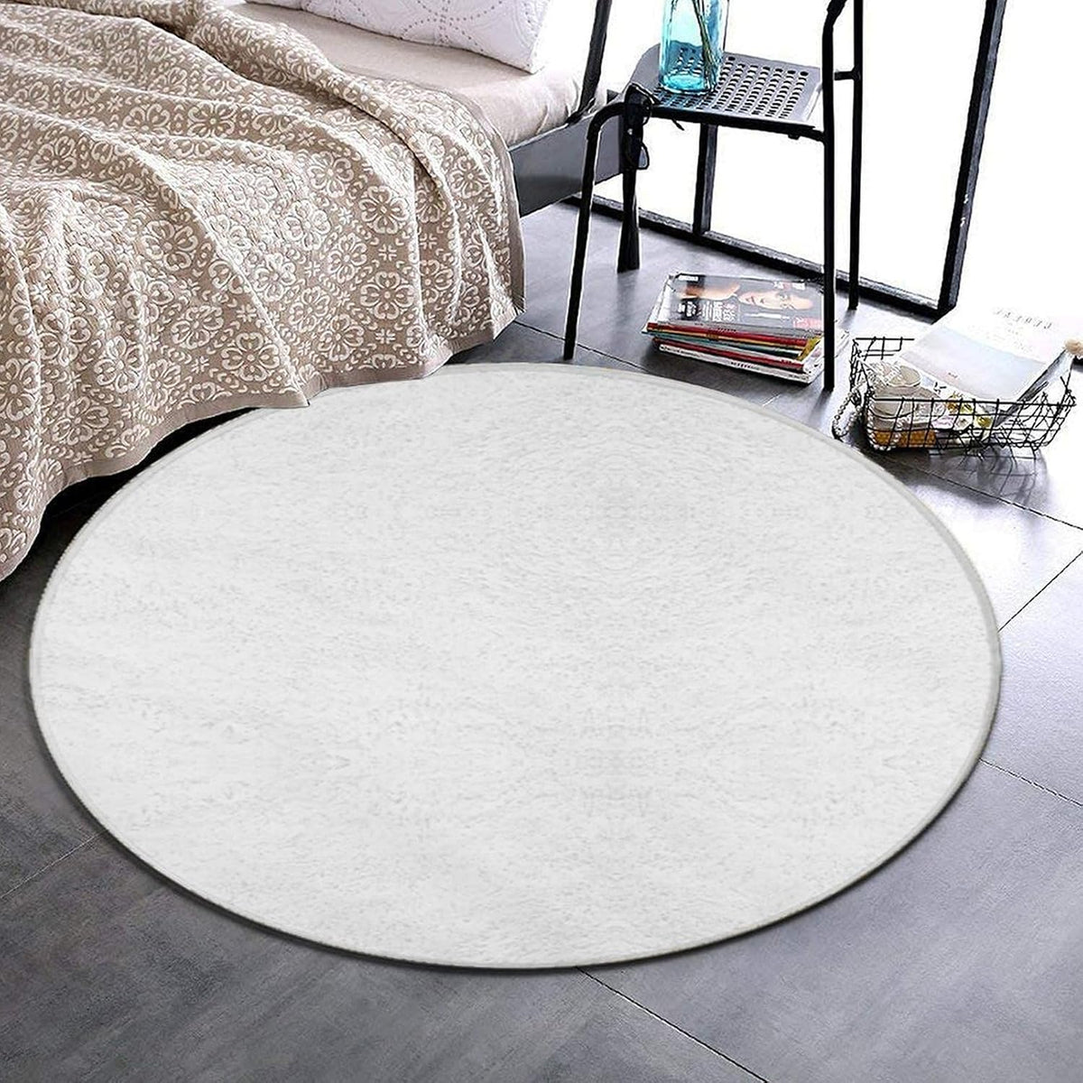 Machine Washable Modern Round Area Rug, Room Sofa Yoga Soft Round Carpet, Home Decor Non Slip Kitchen Office Circle Rug Grey, 24inch