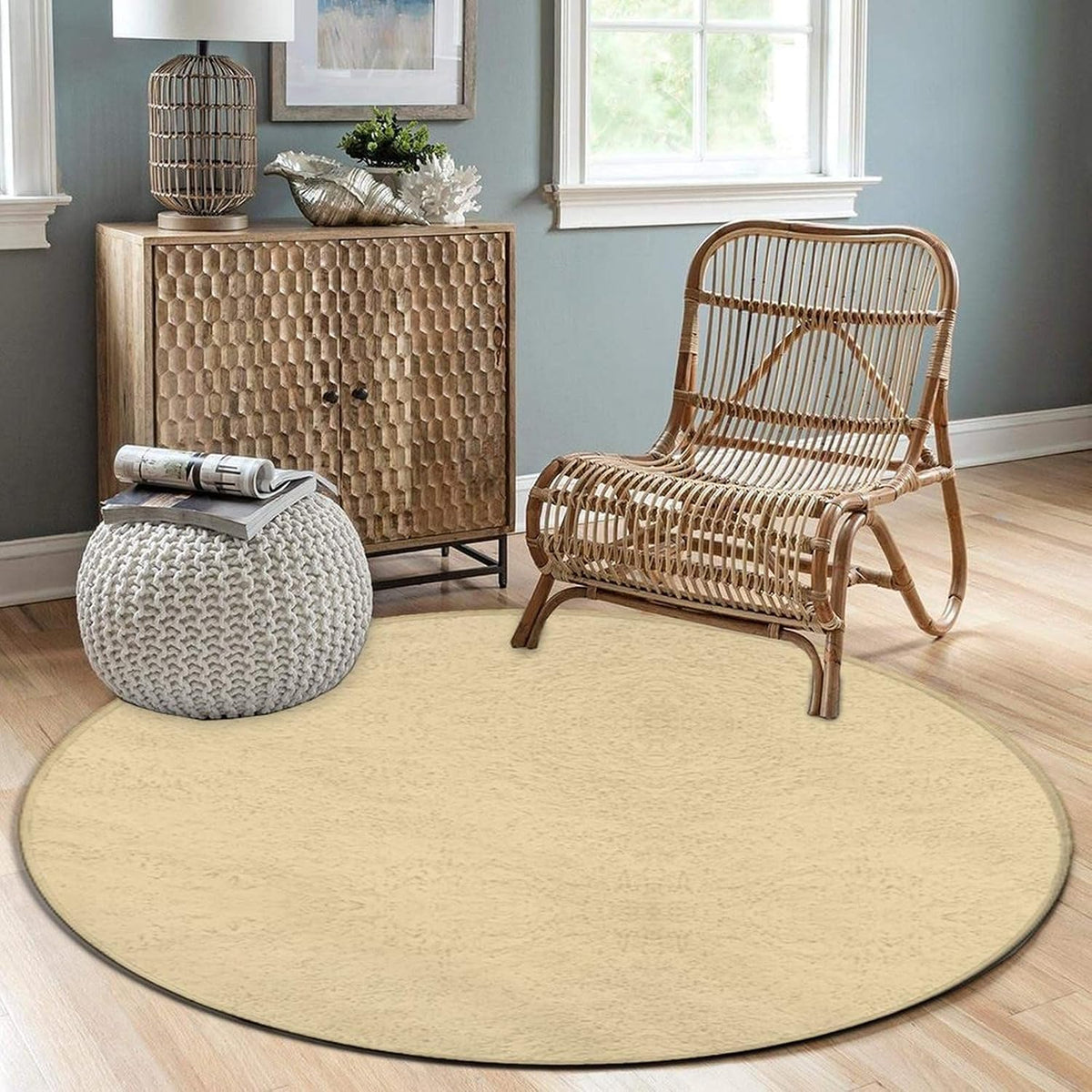 Machine Washable Modern Round Area Rug, Room Sofa Yoga Soft Round Carpet, Home Decor Non Slip Kitchen Office Circle Rug Grey, 24inch