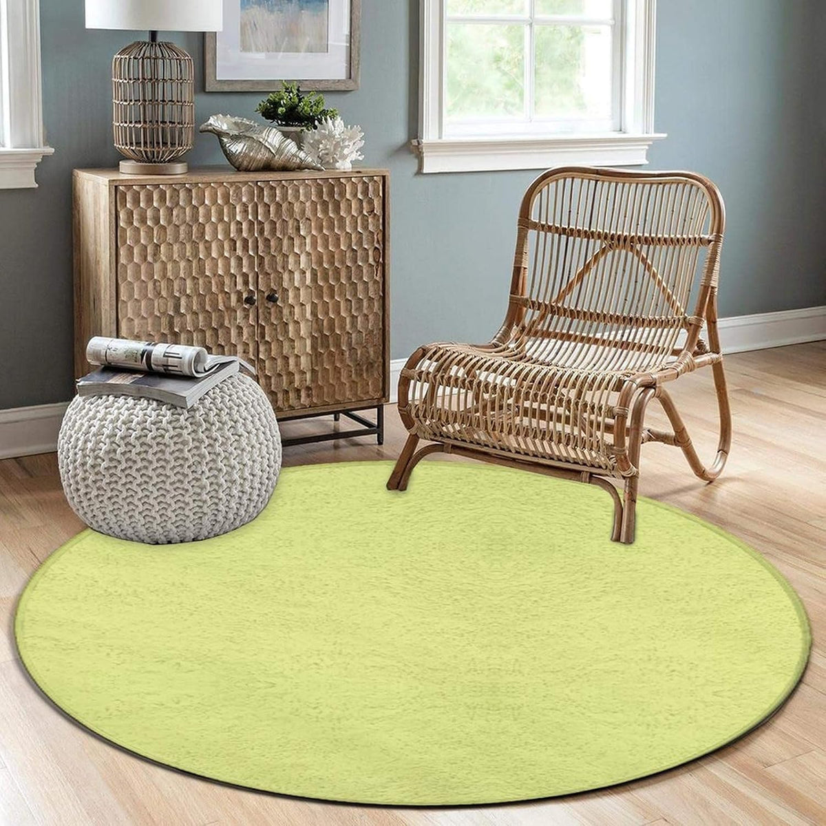 Machine Washable Modern Round Area Rug, Room Sofa Yoga Soft Round Carpet, Home Decor Non Slip Kitchen Office Circle Rug Grey, 24inch