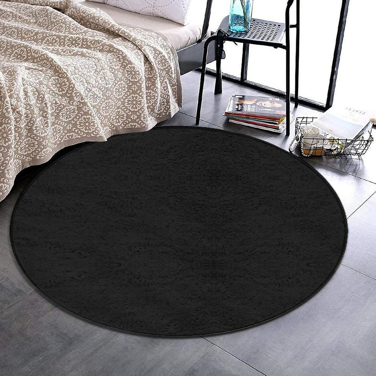 Machine Washable Modern Round Area Rug, Room Sofa Yoga Soft Round Carpet, Home Decor Non Slip Kitchen Office Circle Rug Grey, 24inch