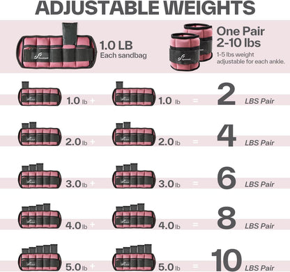Adjustable Ankle and Wrist Weights for Women Pair of 4lb/13lb