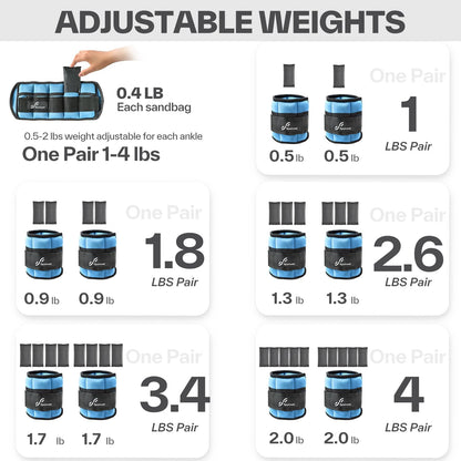 Adjustable Ankle and Wrist Weights for Women Pair of 4lb/13lb