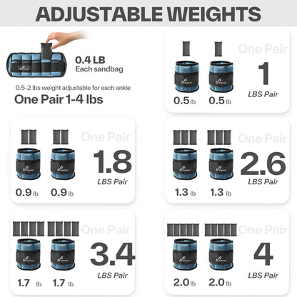 Adjustable Ankle and Wrist Weights for Women Pair of 4lb/13lb