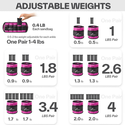 Adjustable Ankle and Wrist Weights for Women Pair of 4lb/13lb