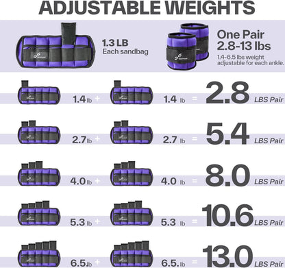 Adjustable Ankle and Wrist Weights for Women Pair of 4lb/13lb