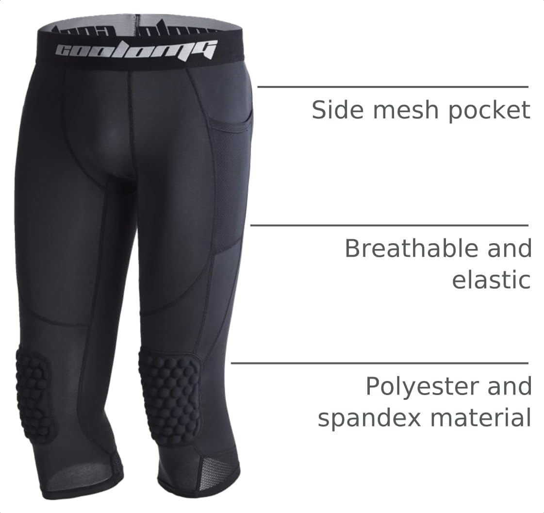 Basketball Leggings with Knee Pads for Kids Youth 3/4