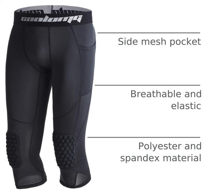 Basketball Leggings with Knee Pads for Kids Youth 3/4