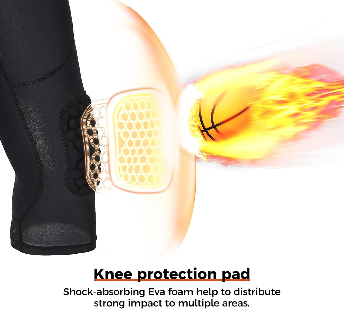 Basketball Leggings with Knee Pads for Kids Youth 3/4