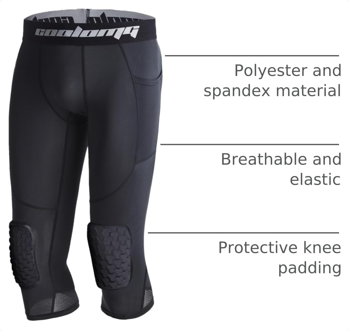 Basketball Leggings with Knee Pads for Kids Youth 3/4