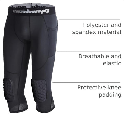 Basketball Leggings with Knee Pads for Kids Youth 3/4