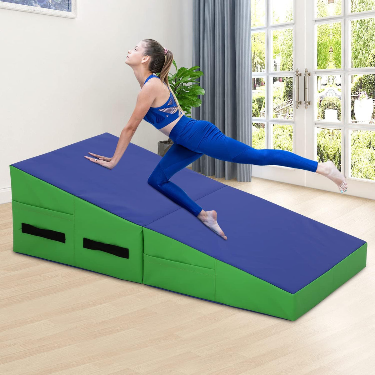 Gymnastics Wedge, 48x24 Inch Wedge Mats for Gymnastics, Gymnastics Wedge Mat with Non-Slip PVC Surface and Handle, Cheese Mat for Gymnastics for Exercise, Yoga, Kids Home Gym Fitness, Cheese Mat