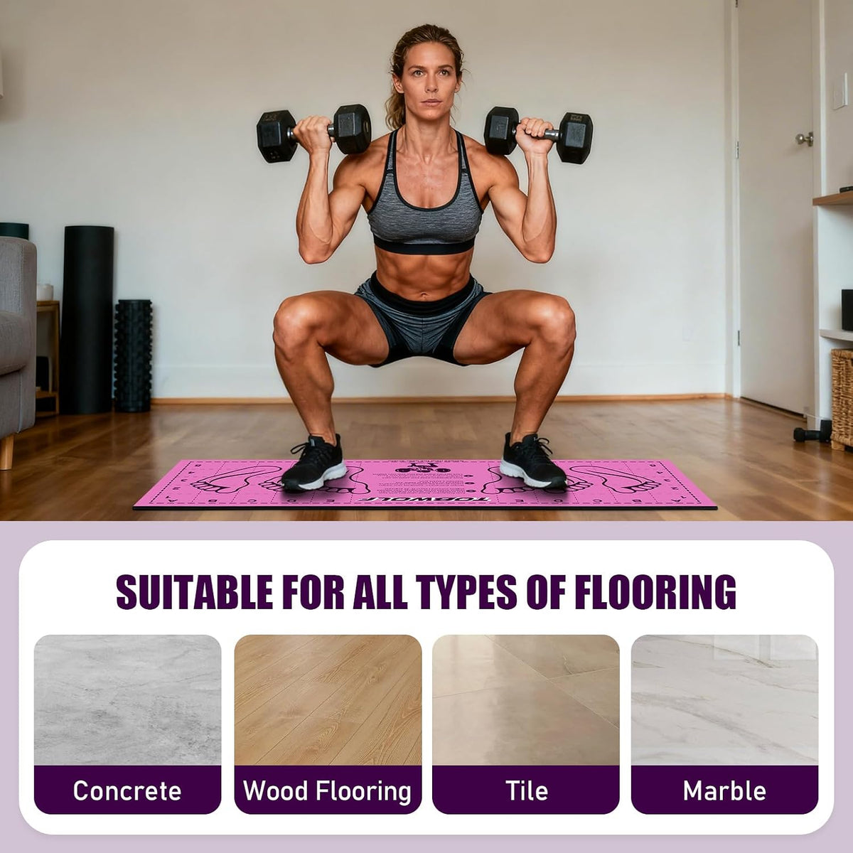 Non-Slip Squat Mat with Foot Position, Pro-Grade Exercise Mat