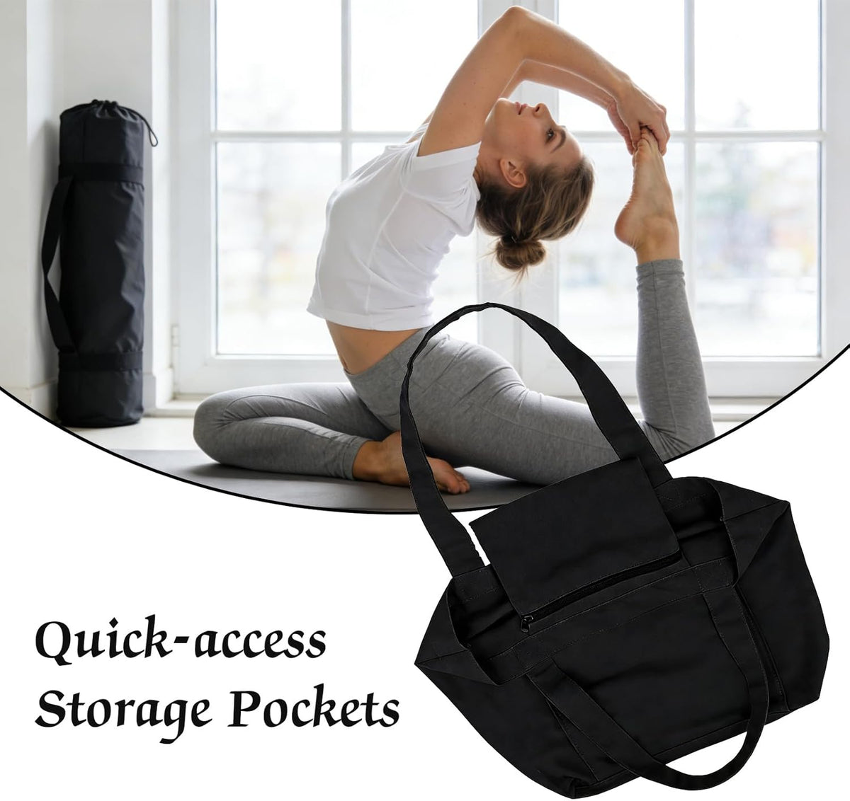 Yoga Mat Bag Carrier, Gym Bag with Yoga Mat Holder for Women Men, Waterproof Wet Pocket & Hook-and-loop Tote Bag for Yoga Gym Quick Access Storage