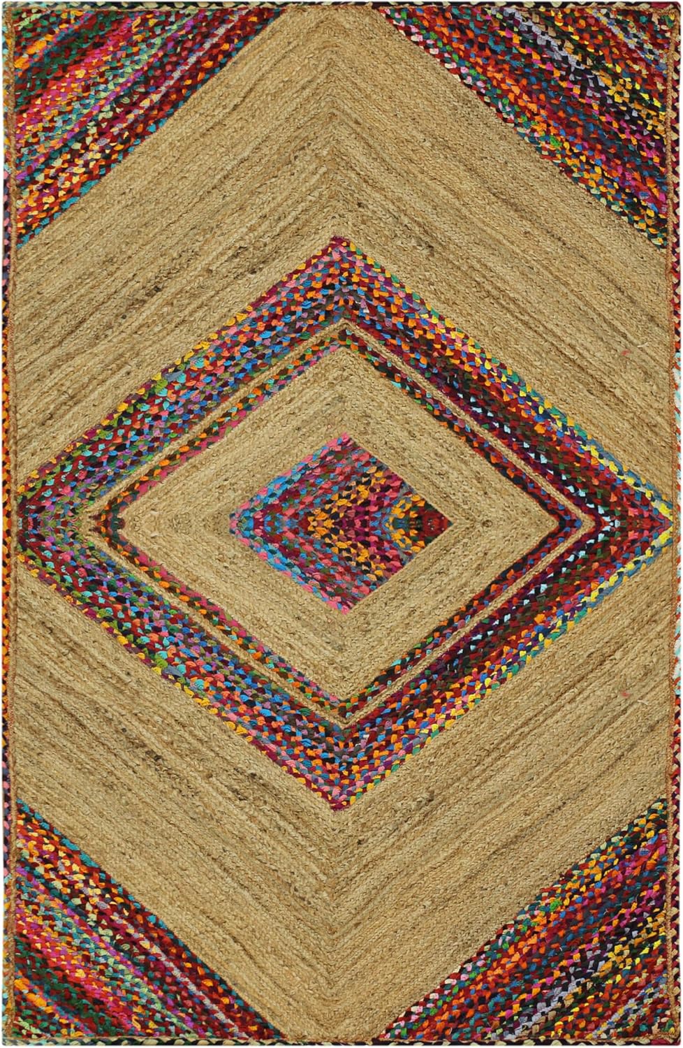 Premium Quality Jute Rug 2x3 Kilim Area Rug Hand Braided Jute Geometric Pattern Beige Hand Woven Boho Flatweave Carpet Indoor Outdoor Rugs for Kitchen Garden Yoga Mat - Colors B