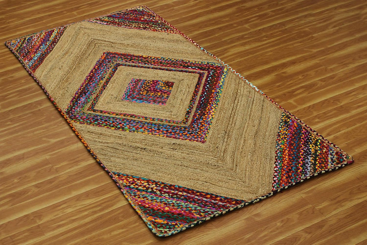 Premium Quality Jute Rug 2x3 Kilim Area Rug Hand Braided Jute Geometric Pattern Beige Hand Woven Boho Flatweave Carpet Indoor Outdoor Rugs for Kitchen Garden Yoga Mat - Colors B