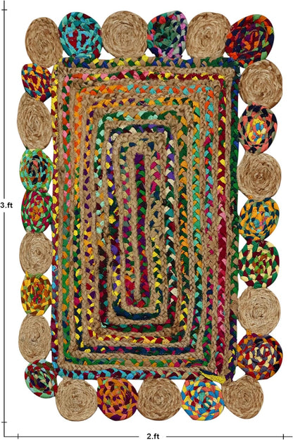 Premium Quality Jute Rug 2x3 Kilim Area Rug Hand Braided Jute Geometric Pattern Beige Hand Woven Boho Flatweave Carpet Indoor Outdoor Rugs for Kitchen Garden Yoga Mat - Colors B