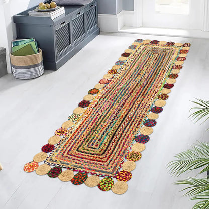 Premium Quality Jute Rug 2x3 Kilim Area Rug Hand Braided Jute Geometric Pattern Beige Hand Woven Boho Flatweave Carpet Indoor Outdoor Rugs for Kitchen Garden Yoga Mat - Colors B