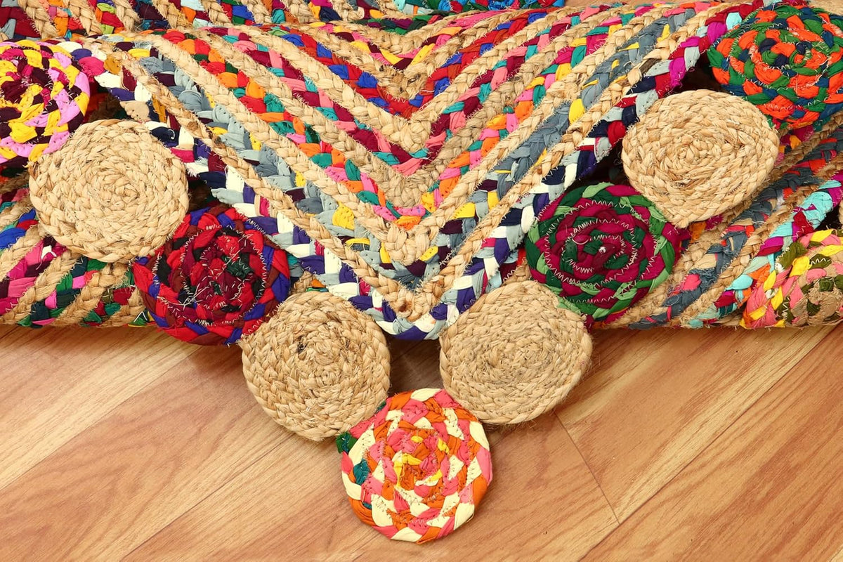 Premium Quality Jute Rug 2x3 Kilim Area Rug Hand Braided Jute Geometric Pattern Beige Hand Woven Boho Flatweave Carpet Indoor Outdoor Rugs for Kitchen Garden Yoga Mat - Colors B